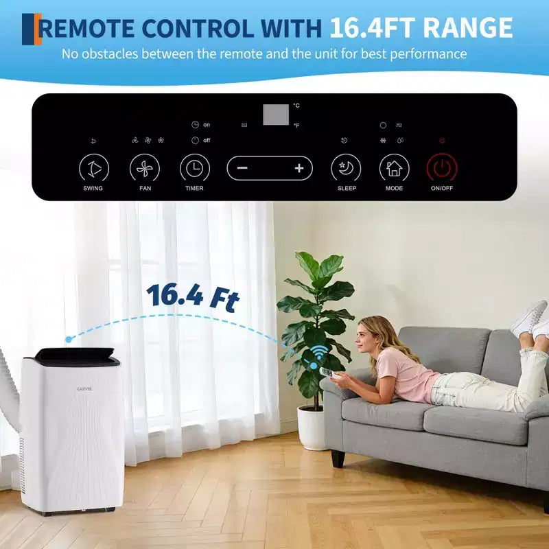 Aire Acondicionado Portátil de 14000 BTU, Unidad de CA Portátil 3 en 1 para Interiores para Habitaciones de hasta 65 m² con Modos de Enfriamiento, Deshumidificador y Ventilador, Control Remoto, Temporizador de 24 Horas