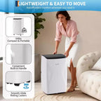 Aire Acondicionado Portátil de 14000 BTU, Unidad de CA Portátil 3 en 1 para Interiores para Habitaciones de hasta 65 m² con Modos de Enfriamiento, Deshumidificador y Ventilador, Control Remoto, Temporizador de 24 Horas