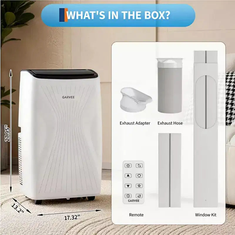 Aire Acondicionado Portátil de 14000 BTU, Unidad de CA Portátil 3 en 1 para Interiores para Habitaciones de hasta 65 m² con Modos de Enfriamiento, Deshumidificador y Ventilador, Control Remoto, Temporizador de 24 Horas