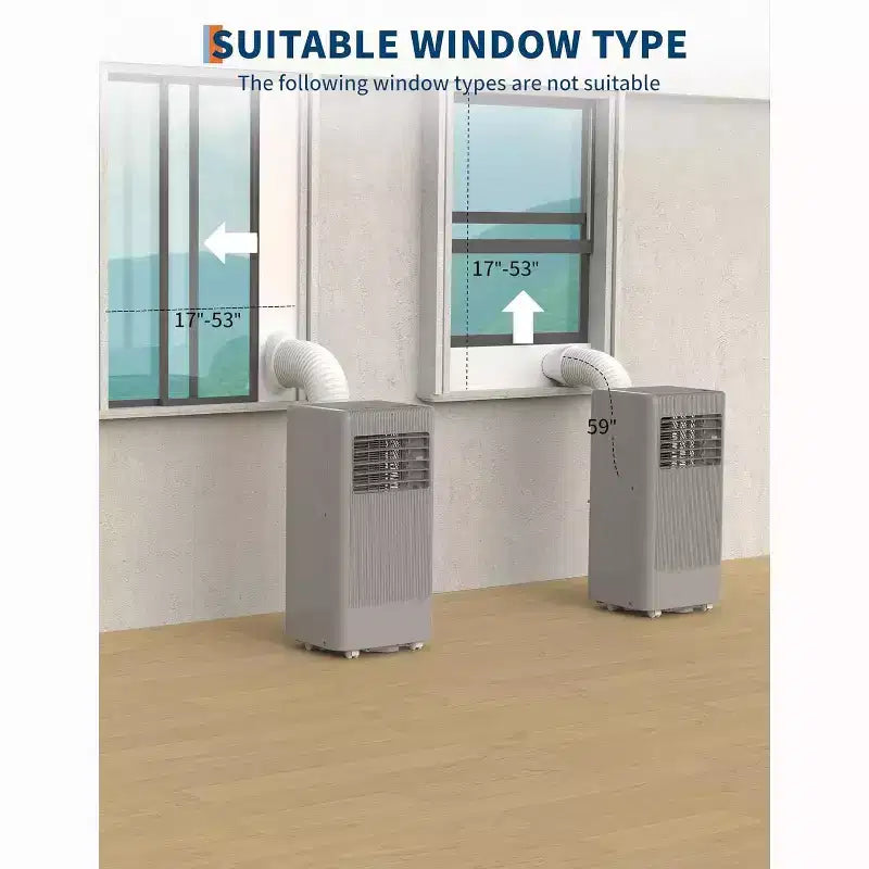 Aire acondicionado portátil de 10,000 BTU, 3 en 1, gris (1 unidad) para el hogar, dormitorio y oficina | Incluye control remoto, kit para ventana y ruedas para fácil movilidad