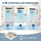 Aire acondicionado portátil de 8.000 BTU, 3 en 1 (1 paquete) para habitaciones de hasta 32,5 m² | Diseño compacto con kit de ventana y temporizador de 24 horas