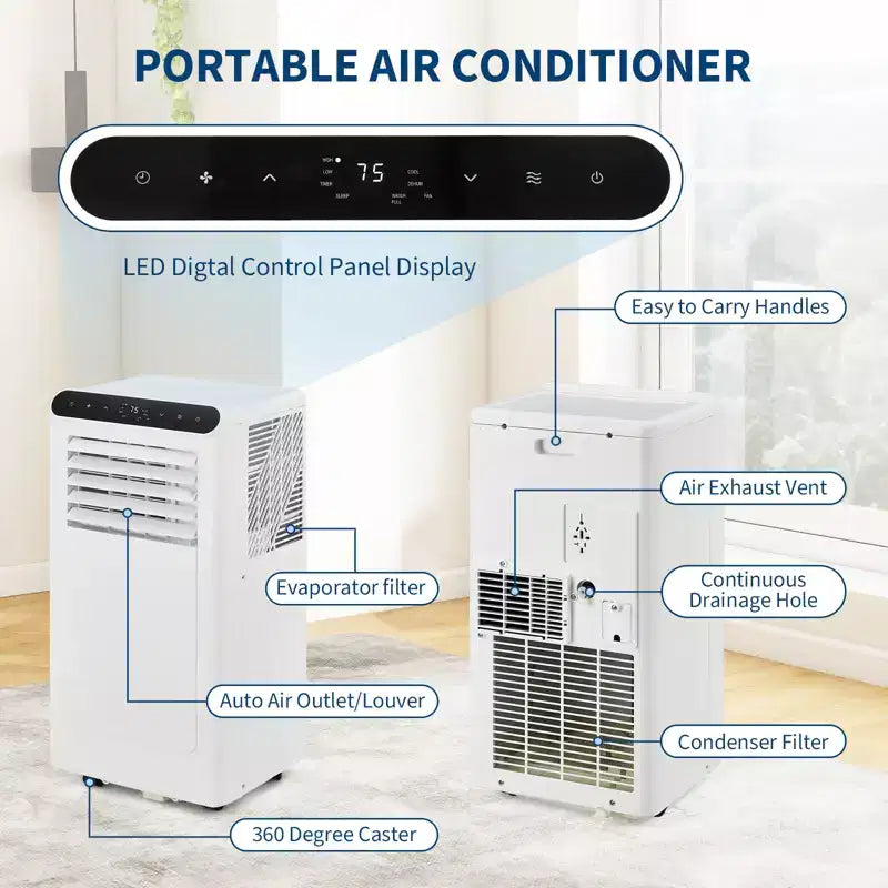 Aire acondicionado portátil de 8.000 BTU, 3 en 1 (1 paquete) para habitaciones de hasta 32,5 m² | Diseño compacto con kit de ventana y temporizador de 24 horas