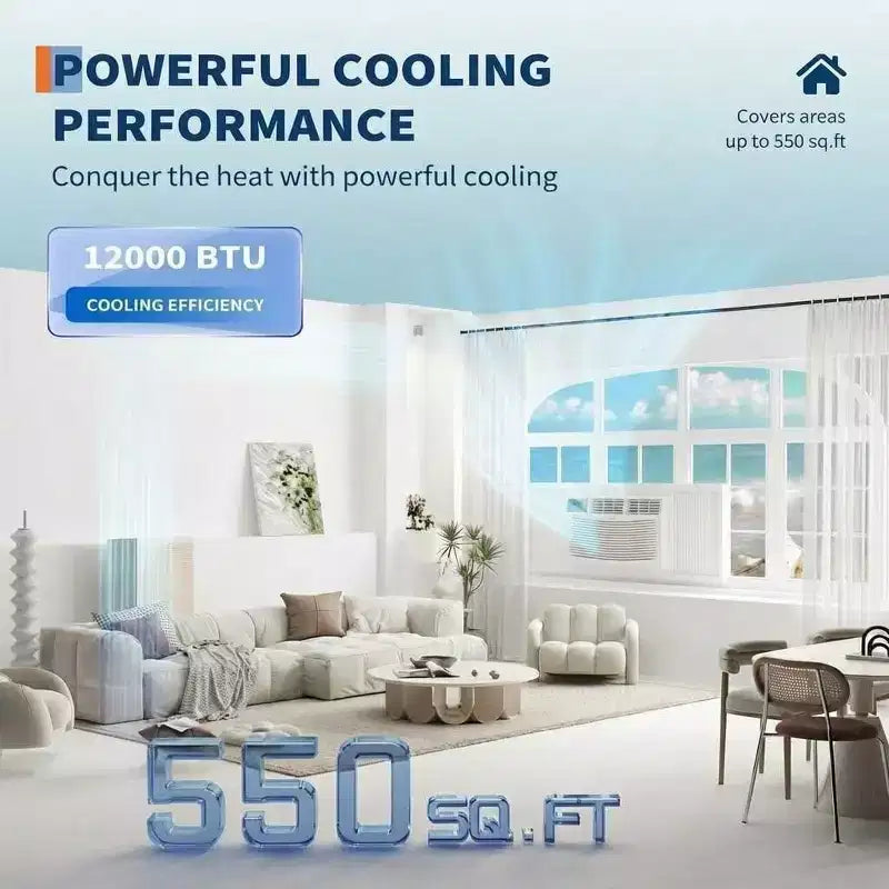 Aire acondicionado de ventana de 12,000 BTU - Unidad frío/calor blanca (1 paquete) para habitaciones medianas/grandes | Eficiente energéticamente con fácil instalación