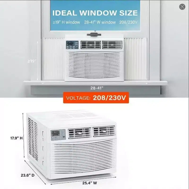 Aire acondicionado de ventana de 18,000 BTU - Unidad de frío/calor blanca (1 paquete) para habitaciones grandes | Eficiencia energética con fácil instalación