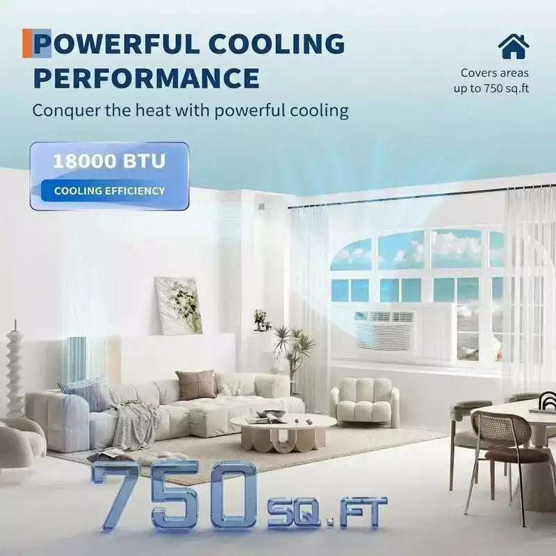 Aire acondicionado de ventana de 18,000 BTU - Unidad de frío/calor blanca (1 paquete) para habitaciones grandes | Eficiencia energética con fácil instalación