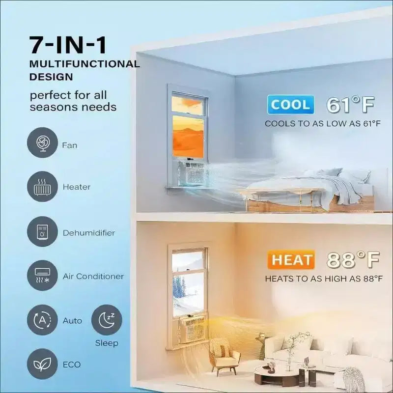 Aire acondicionado de ventana de 18,000 BTU - Unidad de frío/calor blanca (1 paquete) para habitaciones grandes | Eficiencia energética con fácil instalación
