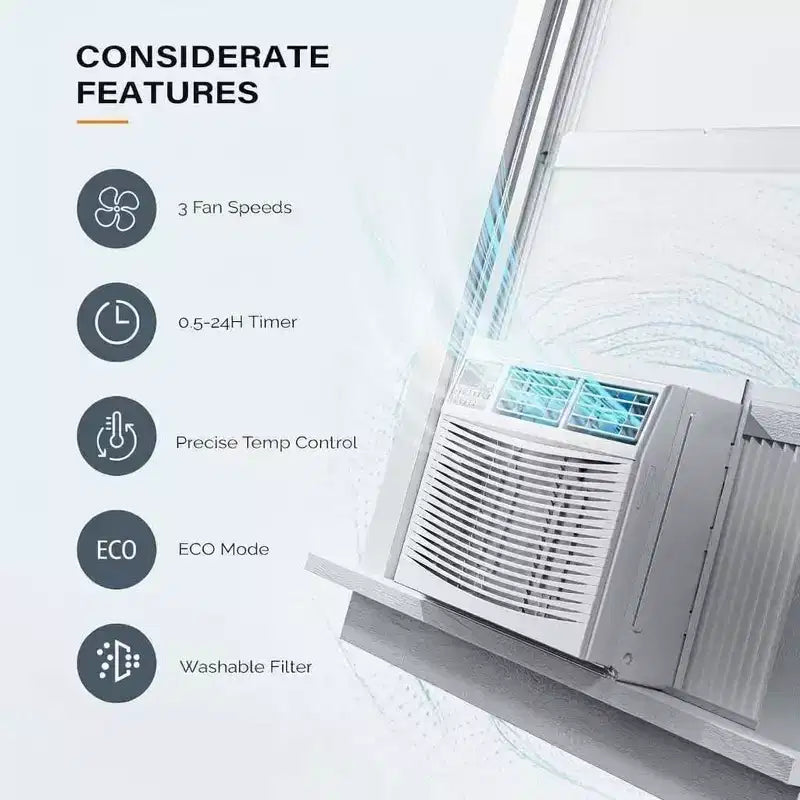 Aire acondicionado de ventana de 18,000 BTU - Unidad de frío/calor blanca (1 paquete) para habitaciones grandes | Eficiencia energética con fácil instalación