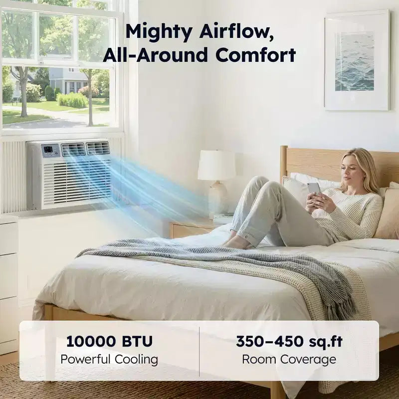Aire Acondicionado de Ventana Inteligente Simzlife 10000 BTU, AC 3 en 1 para 450 Sq.Ft, Control por APP, Fácil Instalación, Ahorro de Energía y Funcionamiento Silencioso, Blanco