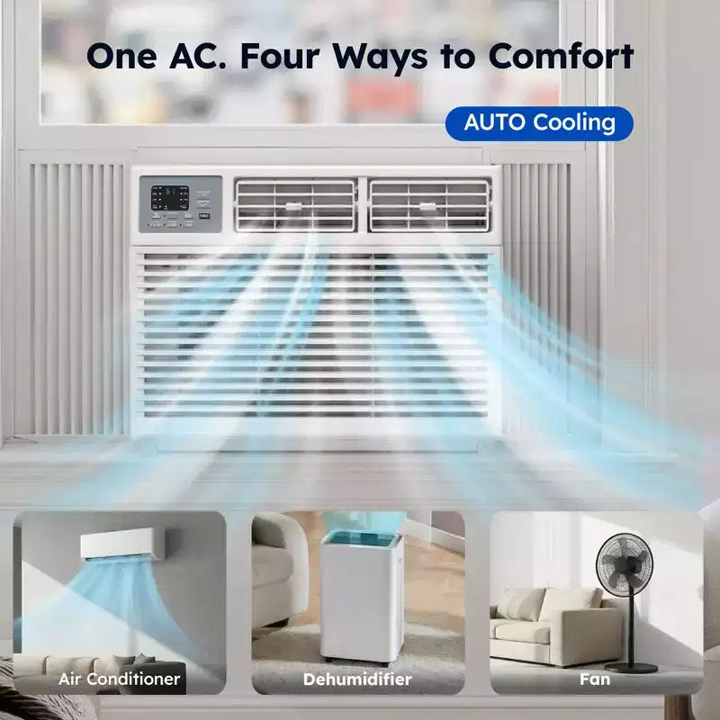 Aire Acondicionado de Ventana Inteligente Simzlife 10000 BTU, AC 3 en 1 para 450 Sq.Ft, Control por APP, Fácil Instalación, Ahorro de Energía y Funcionamiento Silencioso, Blanco