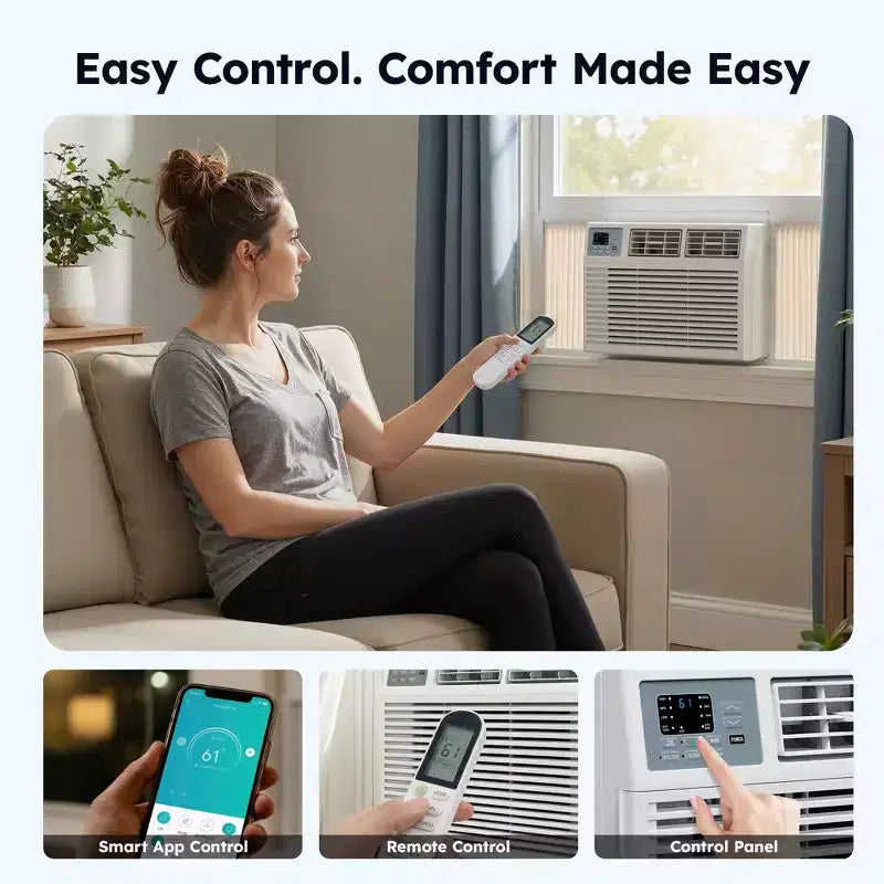 Aire Acondicionado de Ventana Inteligente Simzlife 10000 BTU, AC 3 en 1 para 450 Sq.Ft, Control por APP, Fácil Instalación, Ahorro de Energía y Funcionamiento Silencioso, Blanco