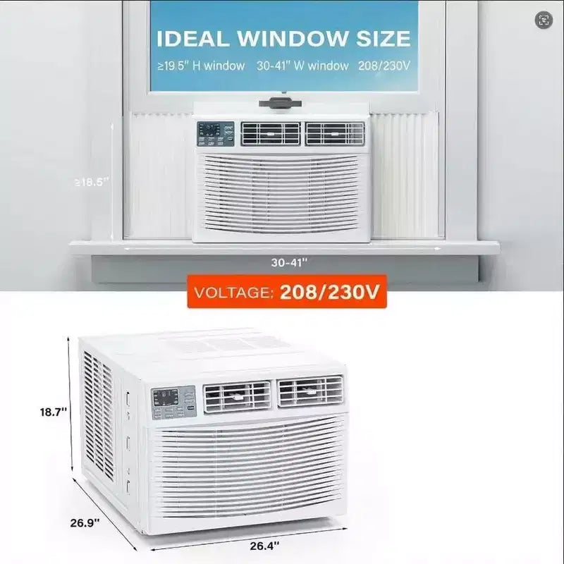 Aire acondicionado de ventana inteligente con bomba de calor de 23.200 BTU - Unidad blanca 7 en 1 (1 paquete) para habitaciones grandes de hasta 90 m² | Compatible con WiFi/Alexa, 208/230V