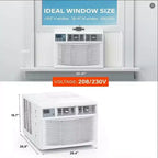 Aire acondicionado de ventana inteligente con bomba de calor de 23.200 BTU - Unidad blanca 7 en 1 (1 paquete) para habitaciones grandes de hasta 90 m² | Compatible con WiFi/Alexa, 208/230V