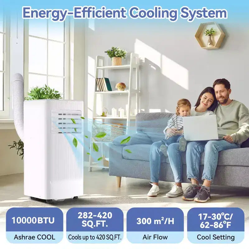 Aire acondicionado portátil de 10.000 BTU - Aire acondicionado 3 en 1 blanco (1 unidad) para habitaciones de hasta 52 m² | Incluye control remoto, kit para ventana y temporizador de 24 horas para dormitorio/residencia