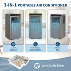 Aire Acondicionado Portátil de 10,000 BTU 3 en 1 Gris/Negro (1 unidad) para Habitaciones de hasta 41,8 m² | Incluye Control Remoto, Kit para Ventana y Temporizador de 24 horas para Casa/Hotel