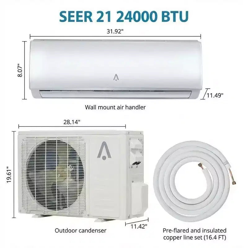 Aire acondicionado mini split de 9,000 BTU, aire acondicionado de pared con bomba de calor de 19 SEER2 y kits de instalación, enfría hasta 41.8 m², WiFi y control remoto, 115 V