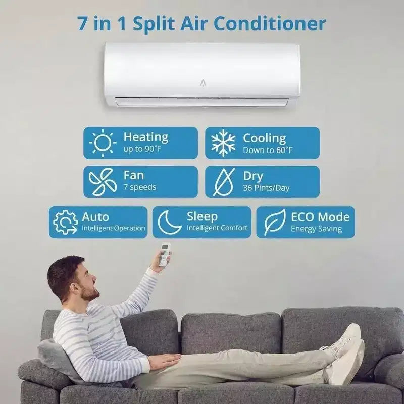 Aire acondicionado mini split de 9,000 BTU, aire acondicionado de pared con bomba de calor de 19 SEER2 y kits de instalación, enfría hasta 41.8 m², WiFi y control remoto, 115 V