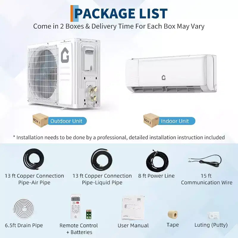 Aire acondicionado mini split de 9,000 BTU, aire acondicionado de pared con bomba de calor de 19 SEER2 y kits de instalación, enfría hasta 41.8 m², WiFi y control remoto, 115 V
