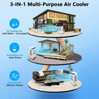 Enfriador Evaporativo Portátil con Oscilación de 120, 3 Modos y Velocidades, Ventilador de Enfriamiento por Agua para Uso en Interiores/Exteriores en Patio, Garaje y Comercial