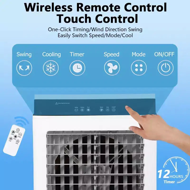 Enfriador Evaporativo Portátil con Oscilación de 120, 3 Modos y Velocidades, Ventilador de Enfriamiento por Agua para Uso en Interiores/Exteriores en Patio, Garaje y Comercial