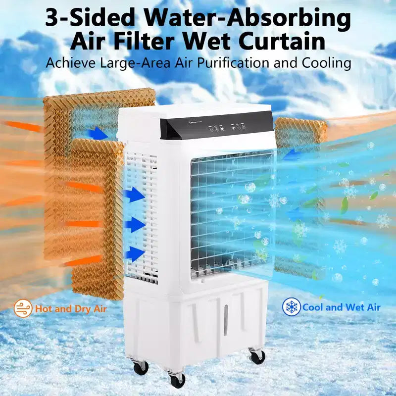 Enfriador Evaporativo Portátil con Oscilación de 120, 3 Modos y Velocidades, Ventilador de Enfriamiento por Agua para Uso en Interiores/Exteriores en Patio, Garaje y Comercial
