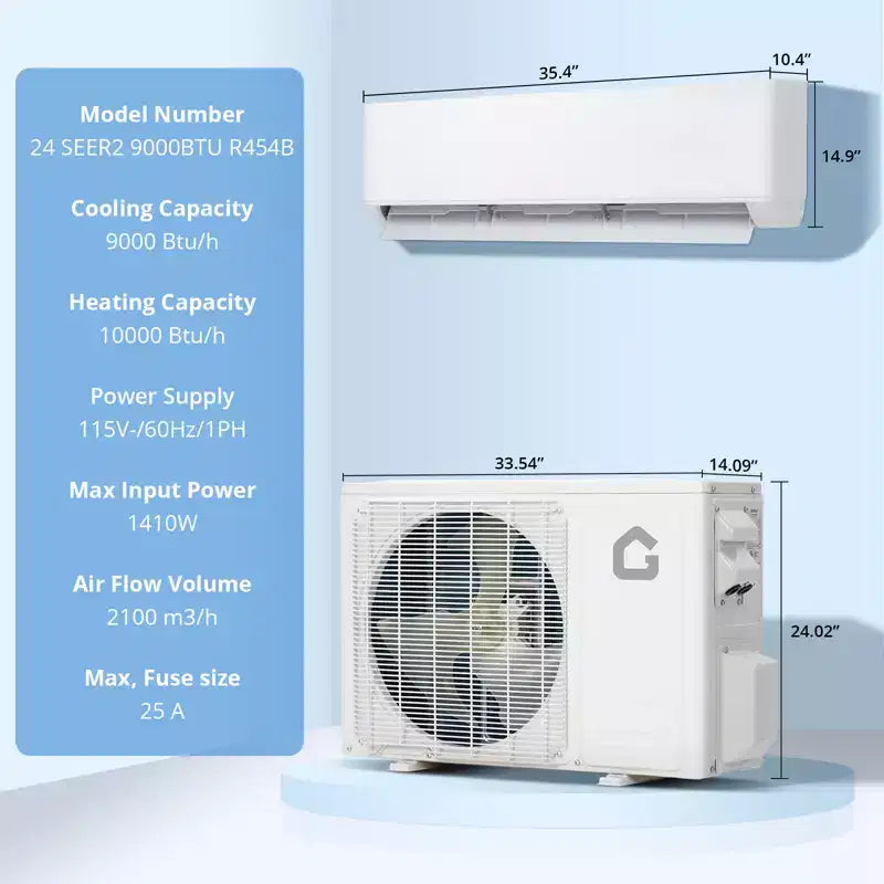Acondicionador de Aire Mini Split de 9,000 BTU con Bomba de Calor (24 SEER2) TCL-TPro, 1 Unidad, Enchufe de 230V, Enfría/Calienta 42 m² para Casa y Oficina