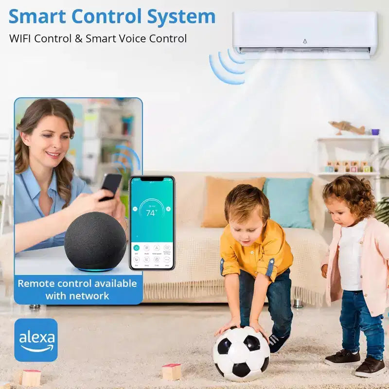 Aire acondicionado/bomba de calor Mini Split de 18.000 BTU y 23 SEER2 - WiFi/Alexa, ultrasilencioso, 208-230 V, blanco, enfría/calienta 116 m², kit de instalación completo