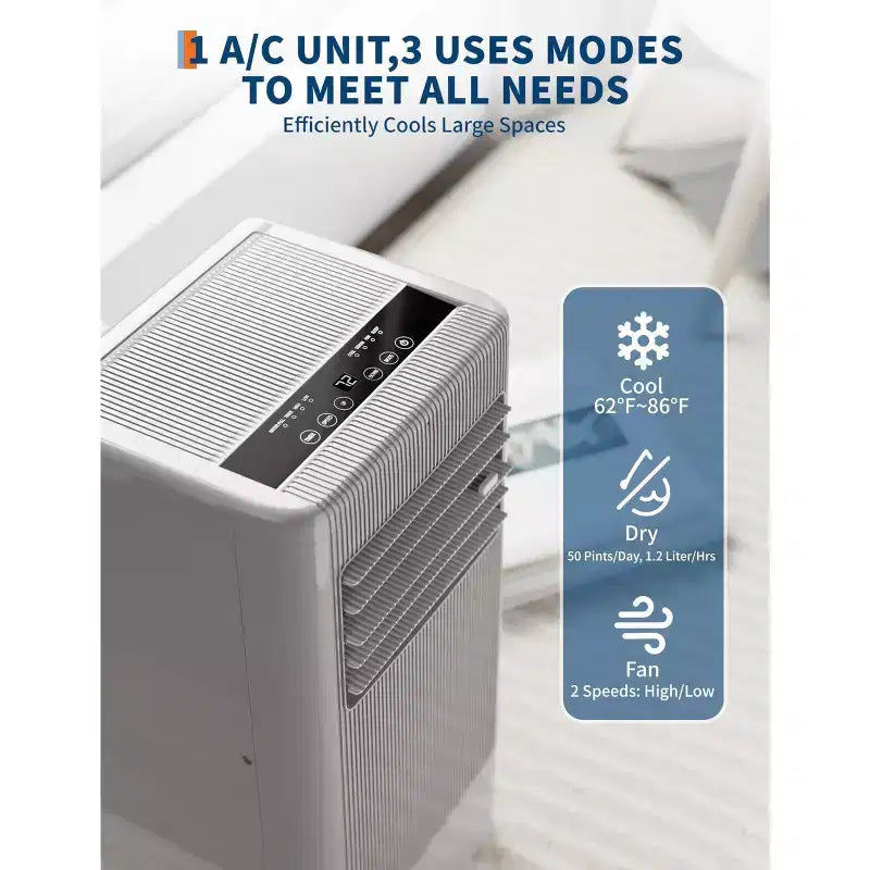 Aire acondicionado portátil 3 en 1 de 8.000 BTU - Gris (NPLI9A-05CX1E), 1 unidad, enfriamiento silencioso de 2 velocidades para casa/dormitorio/oficina, incluye kit de ventana y control remoto