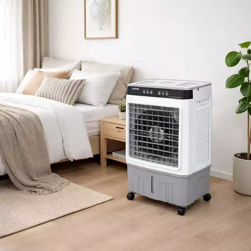 Ventilador Portátil con Aire Acondicionado - Enfriador Evaporativo de 3 Velocidades Blanco+Gris (1 Unidad) | Capacidad de 31L con Control Remoto para Dormitorio/Habitación/Oficina