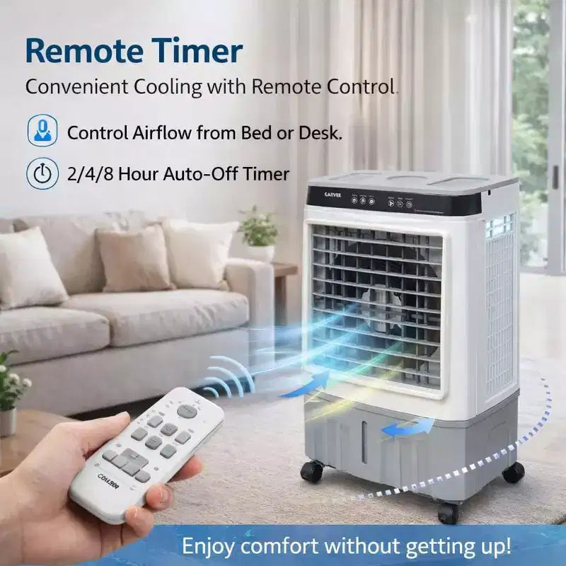 Ventilador Portátil con Aire Acondicionado - Enfriador Evaporativo de 3 Velocidades Blanco+Gris (1 Unidad) | Capacidad de 31L con Control Remoto para Dormitorio/Habitación/Oficina