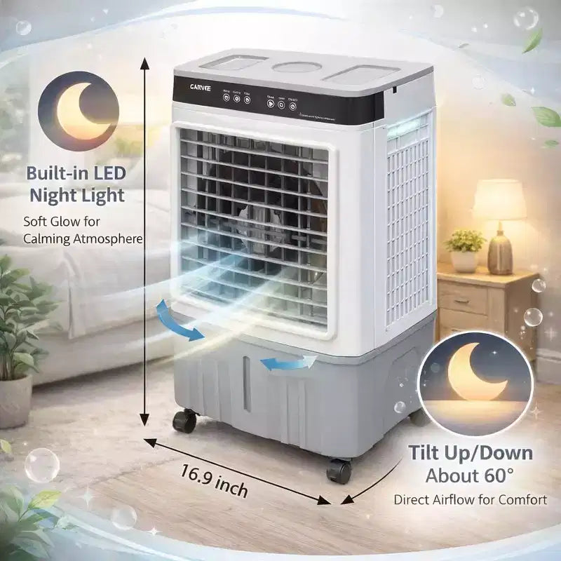 Ventilador Portátil con Aire Acondicionado - Enfriador Evaporativo de 3 Velocidades Blanco+Gris (1 Unidad) | Capacidad de 31L con Control Remoto para Dormitorio/Habitación/Oficina