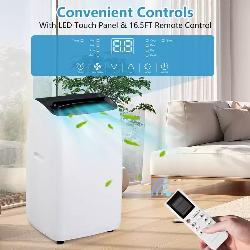 Aire acondicionado portátil de 14,000 BTU - Unidad de suelo blanca 4 en 1 (1 paquete) para habitaciones grandes de hasta 70 m² | Calefactor y deshumidificador incluidos