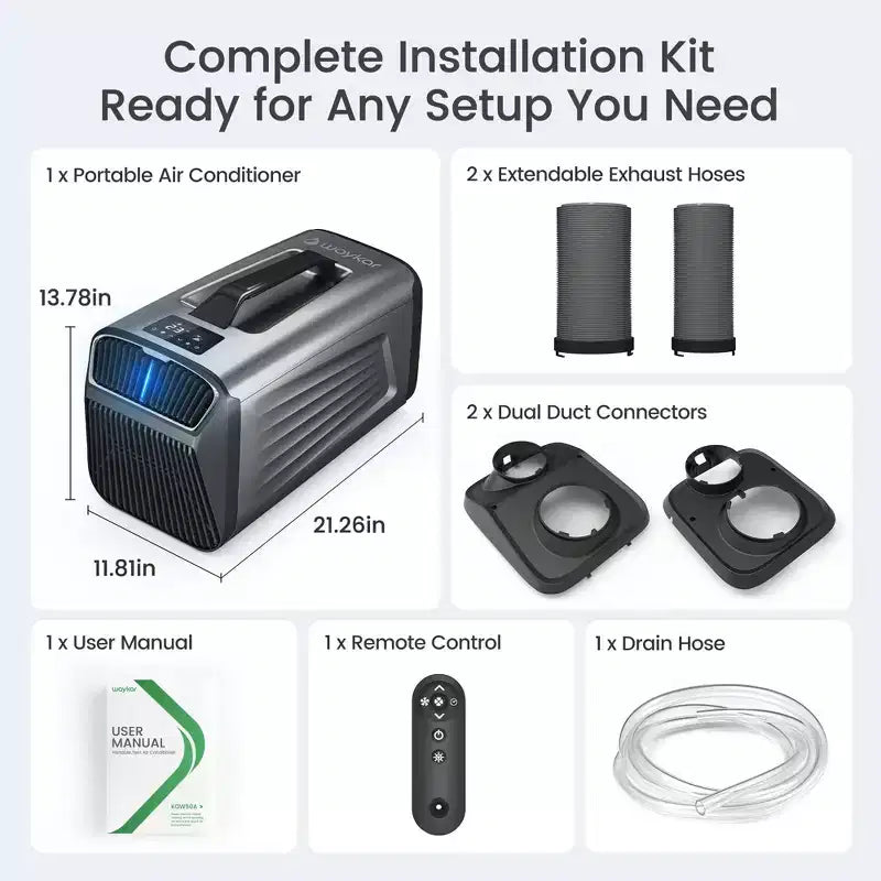 Aire acondicionado portátil 3 en 1 Waykar de 5000 BTU con deshumidificador y control remoto para carpas, campamentos y casas rodantes