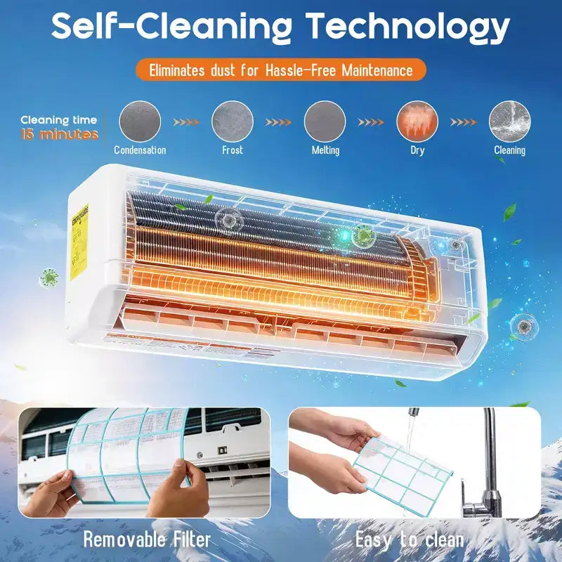 AMERLIFE Aire Acondicionado Mini Split de 12,000 BTU con Bomba de Calor, Inverter 220V, Control WiFi, Cobertura de 70 metros cuadrados