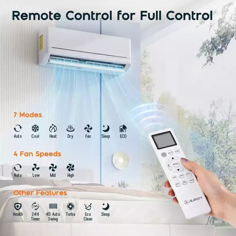 AMERLIFE Aire Acondicionado Mini Split de 12,000 BTU con Bomba de Calor, Inverter 220V, Control WiFi, Cobertura de 70 metros cuadrados