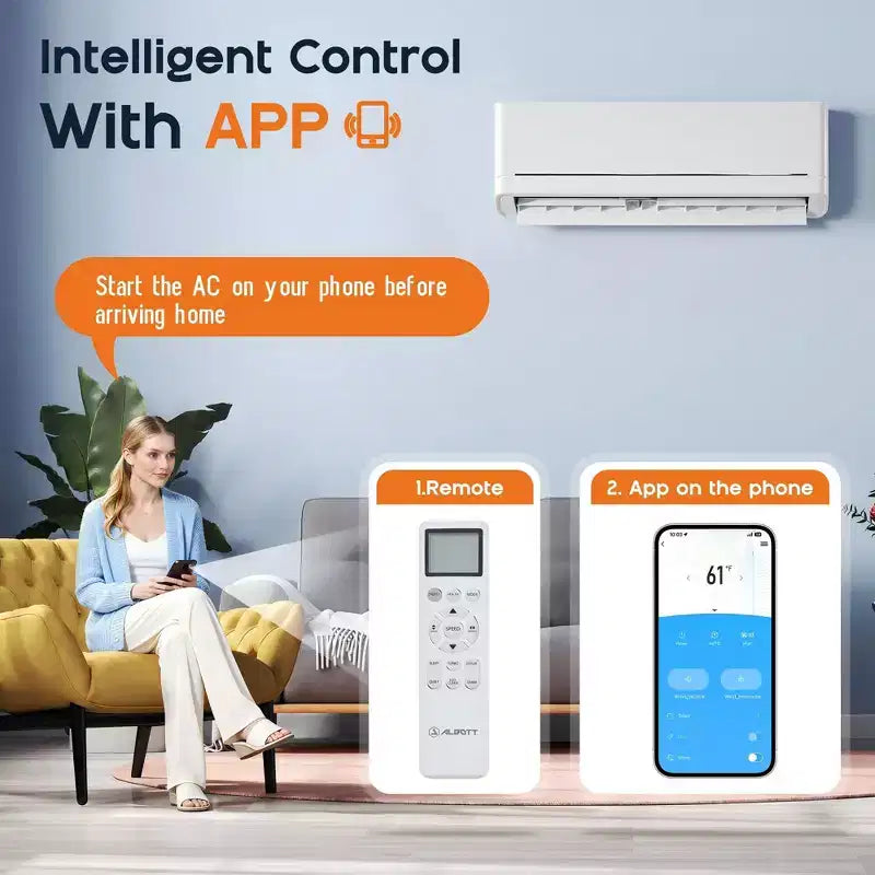 AMERLIFE Aire Acondicionado Mini Split de 12,000 BTU con Bomba de Calor, Inverter 220V, Control WiFi, Cobertura de 70 metros cuadrados