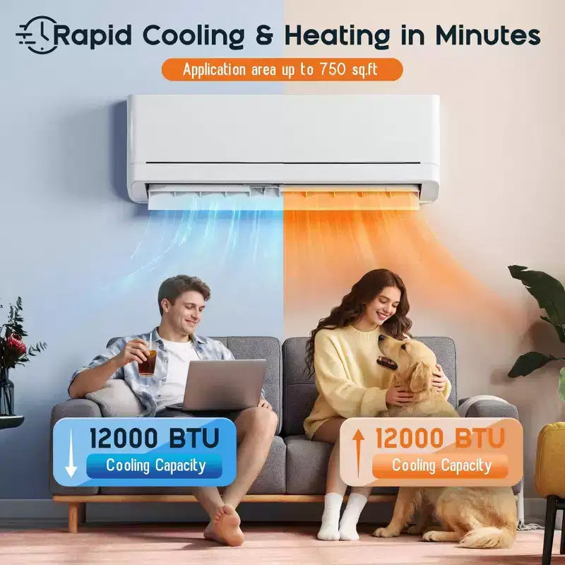 AMERLIFE Aire Acondicionado Mini Split de 12,000 BTU con Bomba de Calor, Inverter 220V, Control WiFi, Cobertura de 70 metros cuadrados