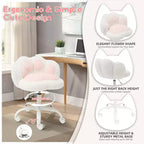 Silla de tocador con respaldo de gato, silla giratoria ajustable en altura, linda silla de escritorio con ruedas de tela de peluche para oficina en el dormitorio