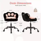 Silla de tocador con respaldo de gato, silla giratoria ajustable en altura, linda silla de escritorio con ruedas de tela de peluche para oficina en el dormitorio