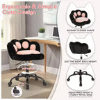 Silla de tocador con respaldo de gato, silla giratoria ajustable en altura, linda silla de escritorio con ruedas de tela de peluche para oficina en el dormitorio