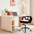 Silla de tocador con respaldo de gato, silla giratoria ajustable en altura, linda silla de escritorio con ruedas de tela de peluche para oficina en el dormitorio
