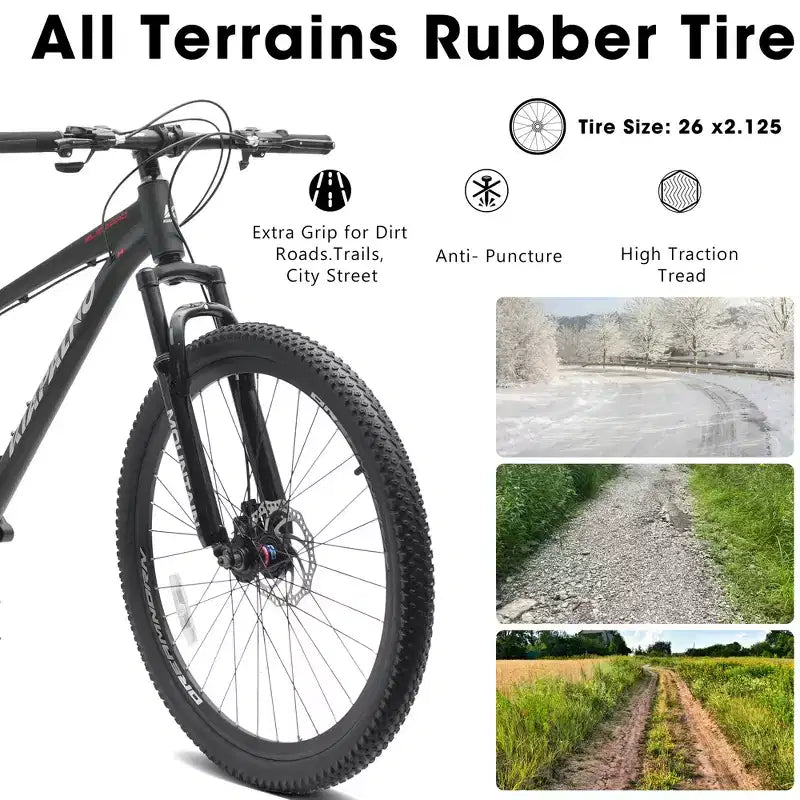 Bicicleta de montaña GDFStudio Trailcrest de 26 pulgadas todo terreno con suspensión delantera de 21 velocidades