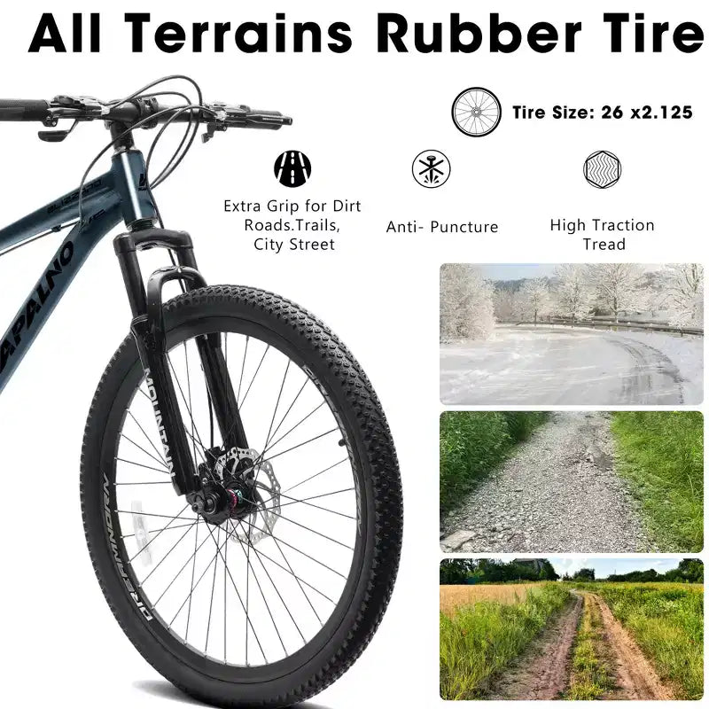 Bicicleta de montaña GDFStudio Trailcrest de 26 pulgadas todo terreno con suspensión delantera de 21 velocidades
