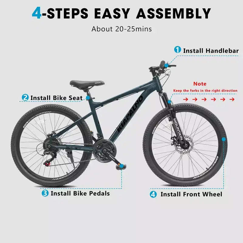 Bicicleta de montaña GDFStudio Trailcrest de 26 pulgadas todo terreno con suspensión delantera de 21 velocidades