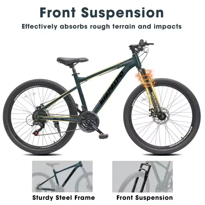 Bicicleta de montaña GDFStudio Trailcrest de 26 pulgadas todo terreno con suspensión delantera de 21 velocidades