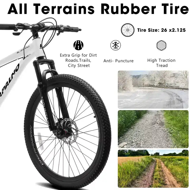 Bicicleta de montaña GDFStudio Trailcrest de 26 pulgadas todo terreno con suspensión delantera de 21 velocidades