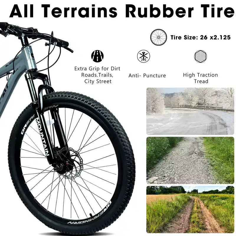 Bicicleta de montaña GDFStudio Trailcrest de 26 pulgadas todo terreno con suspensión delantera de 21 velocidades