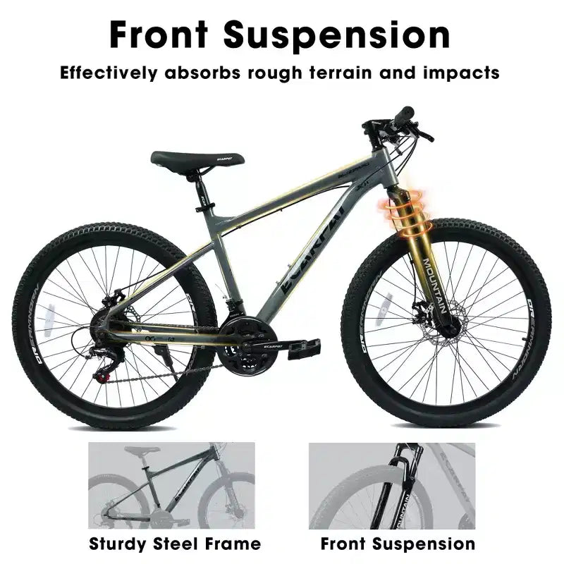 Bicicleta de montaña GDFStudio Trailcrest de 26 pulgadas todo terreno con suspensión delantera de 21 velocidades