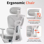 Silla de oficina ergonómica de malla con soporte lumbar, reposacabezas y reposapiés ajustables, reposabrazos 3D, silla giratoria para usuarios de gran peso