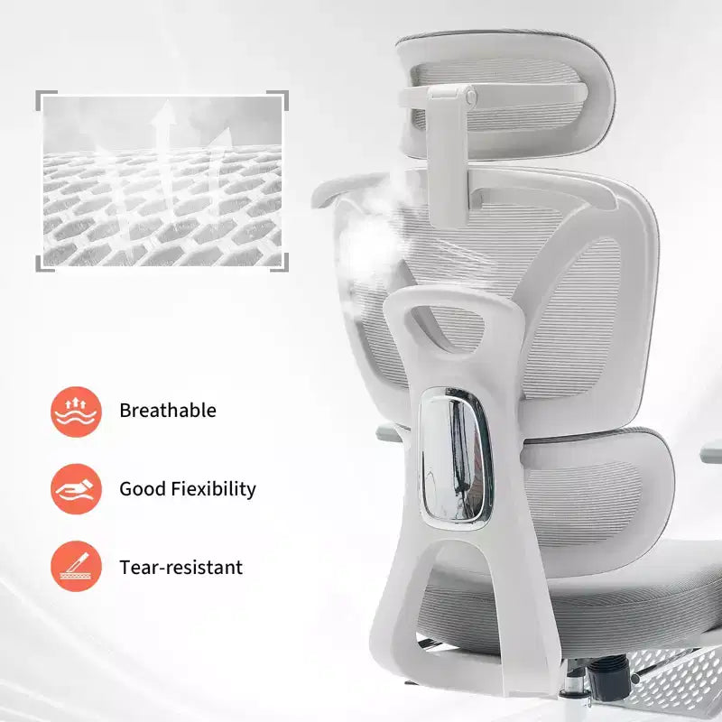 Silla de oficina ergonómica de malla con soporte lumbar, reposacabezas y reposapiés ajustables, reposabrazos 3D, silla giratoria para usuarios de gran peso