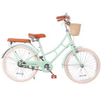 Bicicleta de paseo NAYSAYE para niñas con cesta delantera y cuadro de acero resistente para un cómodo transporte urbano al aire libre, verde, 58.39*24.53*36.93